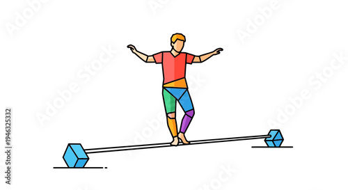 Person Balancing on Tightrope with Arms Outstretched Skillfully.