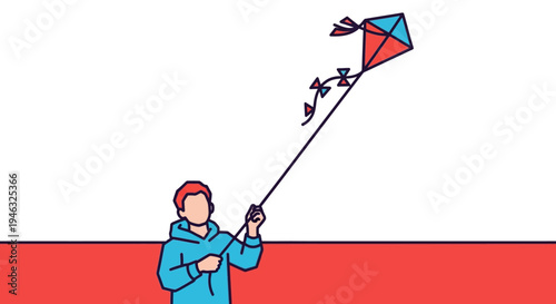 Person Holding Kite On String In Blue Jacket.