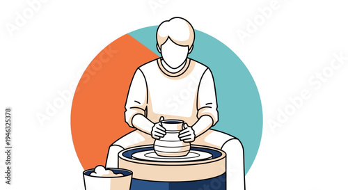 Potter Shaping Clay on a Wheel Creating Pottery.