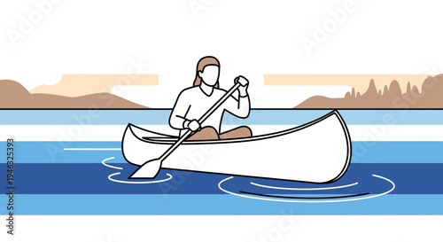 Rower Rowing in Rowboat with Oars.