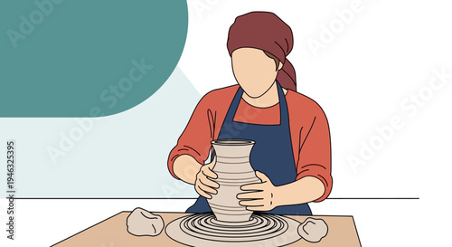 Skilled Artisan Shaping Clay on a Pottery Wheel Creating Beautiful Ceramics.