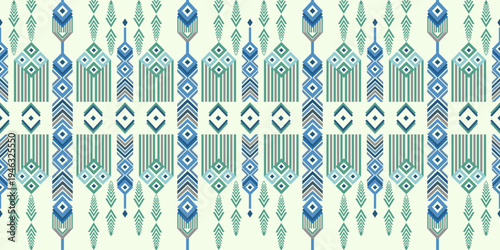 Vintage seamless blue floral pattern illustration with winter ornament shapes and retro vector textures for holiday wallpaper or fashion design