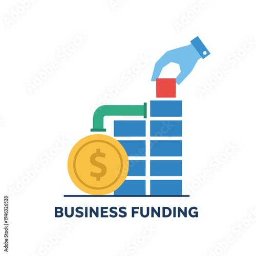Business funding and investment concept with a hand placing a block on a building symbolizing growth and financial support