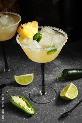 Glasses of tasty margarita ...