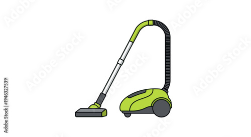 Green vacuum cleaner on a white background, ideal for home cleaning promotions