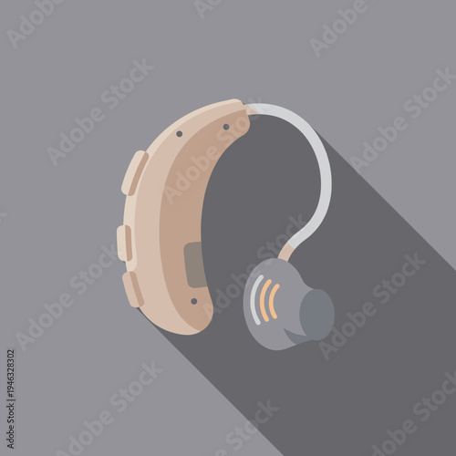 Close-up of a modern hearing aid with a sleek design against a minimalistic background