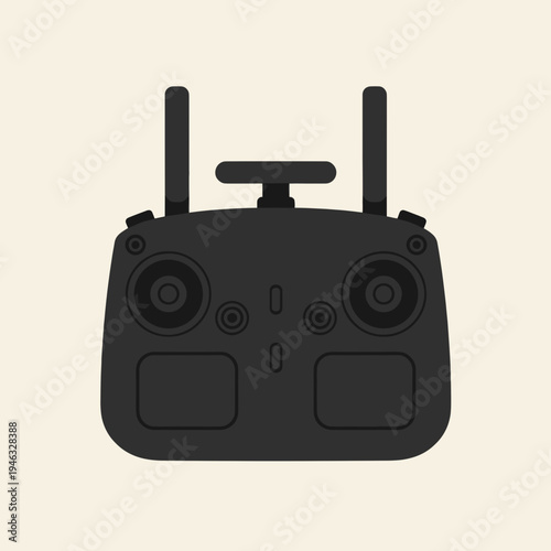 A sleek black drone remote control on a neutral background, showcasing modern design