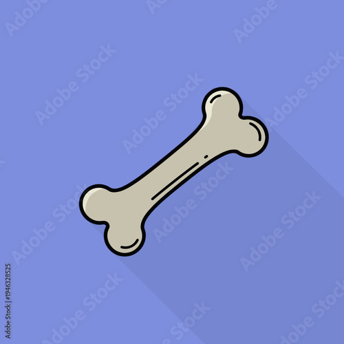 Cartoon-style illustration of a single dog bone on a solid blue background