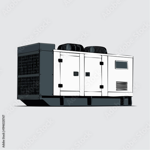 Industrial diesel generator illustration with ventilation system