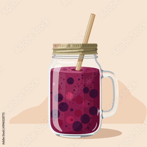 Refreshing berry smoothie in a mason jar with a straw against a pastel background