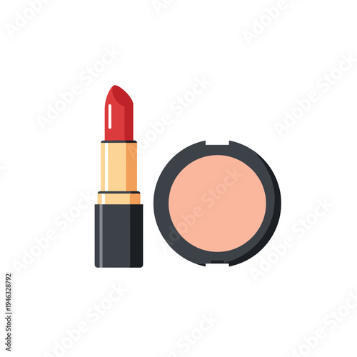 Vibrant lipstick and blush compact on a clean surface with soft lighting