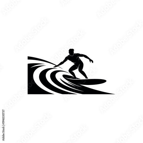 A surfer rides a wave on a surfboard in a dynamic pose on the ocean