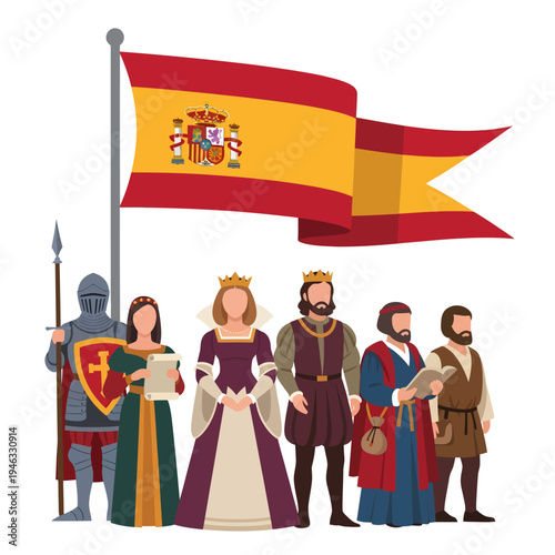 Celebrating Día de Castilla y León with royal family and knight under Spanish flag