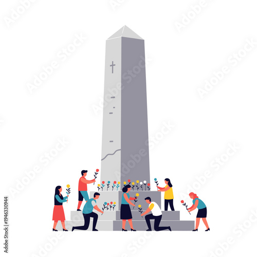 People celebrate Día de Castilla y León Castile and León Day with flowers at monument