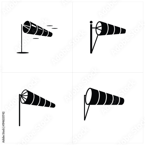 Four black and white wind direction indicators in different positions