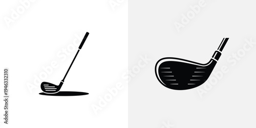 Two golf clubs in black and white line style line sports