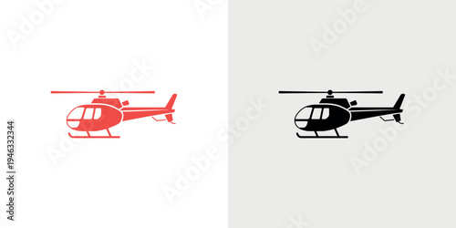 Two helicopter icons in red and black colors on white background for design use