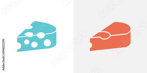 Two slices of cheese blue and orange flat blue cheese