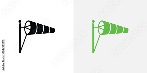 Two wind turbines one black and one green on white background