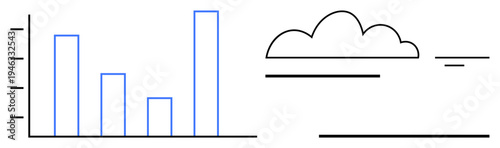 Data analytics design. Minimalist bar chart and cloud outline data visualization and cloud computing. Data analytics enhancing insights and cloud accessibility. Perfect for technology, business