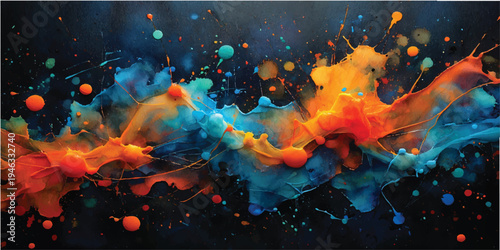 A diverse abstract fractal realm erupts in a burning supernova pattern of orange heat and cosmic energy against a black space nebula sky