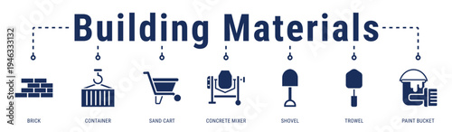 Building Materials banner showing core construction supplies and tools supporting structural development and finishing work