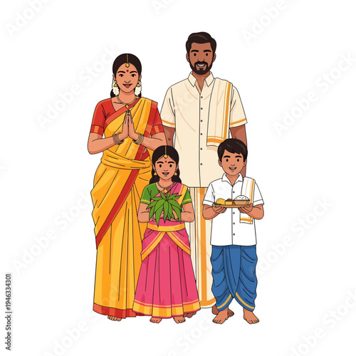 Family Celebrating Puthandu with Traditional Attire and Prayers