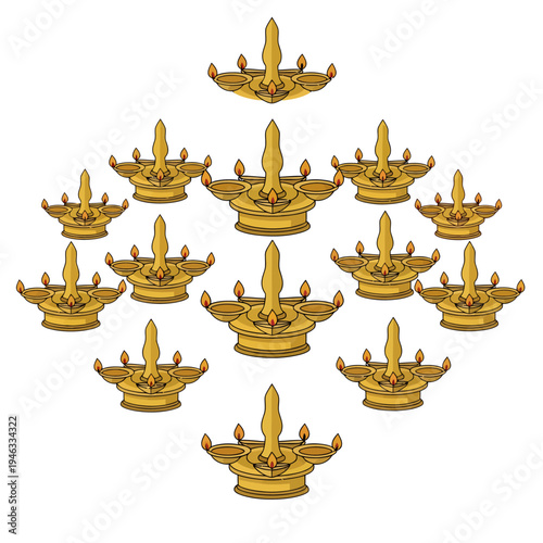 Puthandu celebration with traditional oil lamps arranged in a pyramid