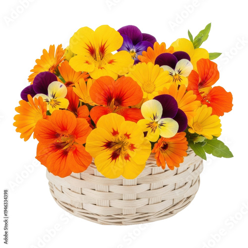 Colorful Edible Flowers in Woven Basket