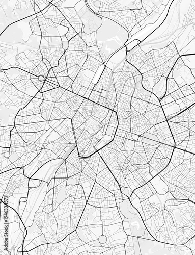 Brussels City Map. Minimalist black and white line art poster for printing, wallpaper, wall art, and map resources for home and office decor.