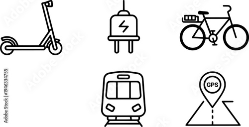 Minimalist urban mobility and electric vehicle icon set, "Created with AI assistance and manually refined."