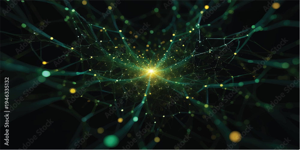 Fototapeta premium An ethereal abstract green and light background shimmering with distant stars