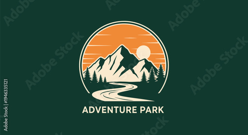 Adventure Park Logo with Mountains and River.