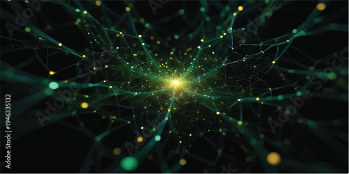 An ethereal abstract green and light background shimmering with distant stars