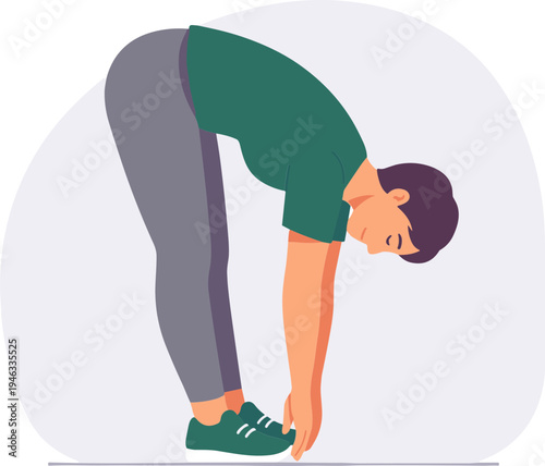A person is stretching their body in a forward bend exercise.