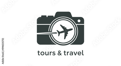 Camera and airplane logo for tours and travel company.