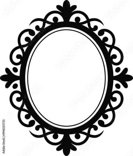 Black ornate circular frame with floral patterns on white background for design and decoration purposes