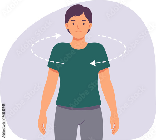 A person demonstrates arm movements with arrows indicating rotation.