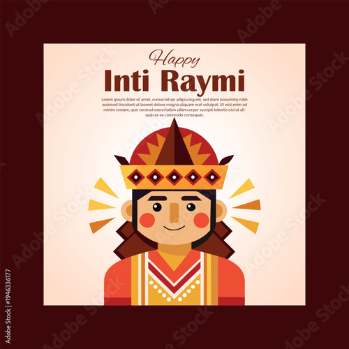 Happy inti raymi festival celebration banner with a stylized traditional figure in vibrant attire