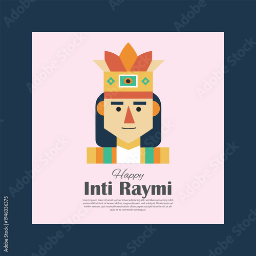 Stylized illustration of an indigenous person in traditional headdress celebrating the ancient inca festival inti raymi