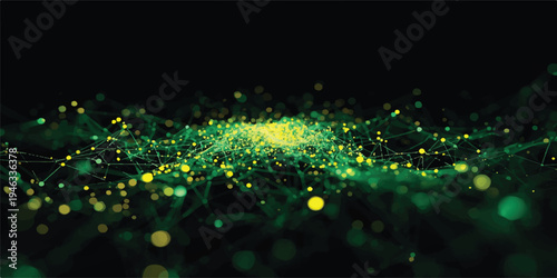 A bright blue fiber optic cable backdrop features glowing particles and colorful bokeh lights in a defocused night design for a holiday party wallpaper
