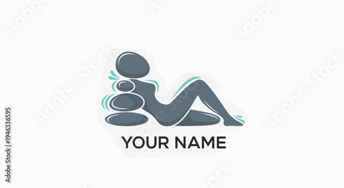 Elegant Spa Logo with Woman Relaxing on Stacked Stones.