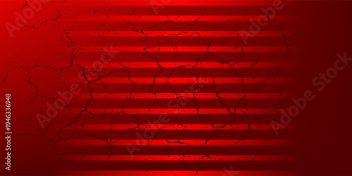 Background with red stripes. Abstract colorful background with horizontal stripes. Vector cracked old wall background, red grunge effect on black background.