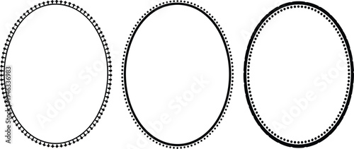 Oval dotted frame vector set, black circular dashed line borders for decorative label and creative badge design