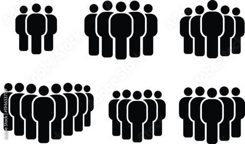 People crowd silhouette vector icon set, black human figures group for business team and community social networking