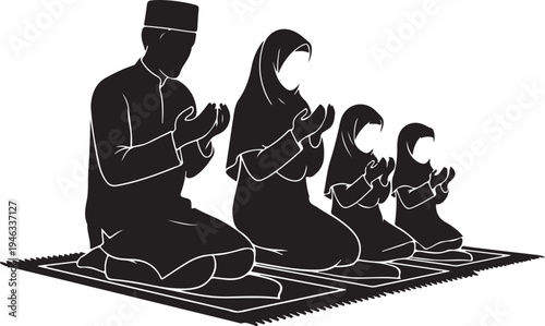 Muslim People Praying in Mosque Ramadan Night Vector