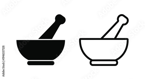 Two mortar and pestle icons one filled and one outlined silhouette
