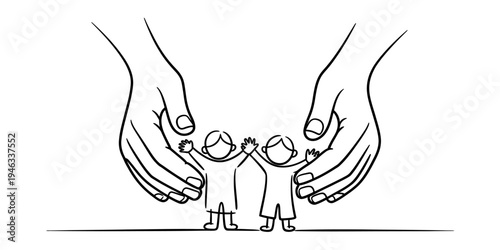 Protective hands shielding a family, symbolizing safety and care