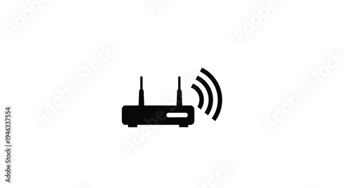 Wireless router icon with signal waves a stark black silhouette