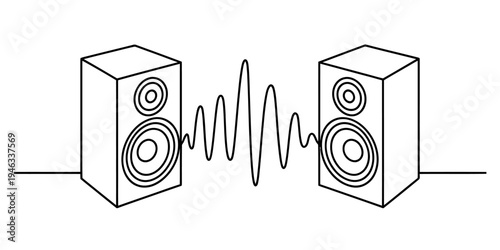 Stereo speakers with sound wave, audio equipment, music technology